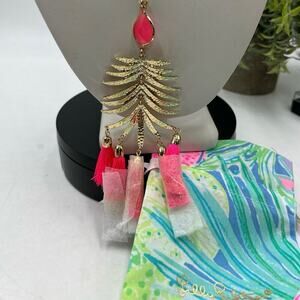 Lilly Pulitzer Jungle Rain Long‎ Necklace (Cockatoo Pink) Tassels New with Pouch